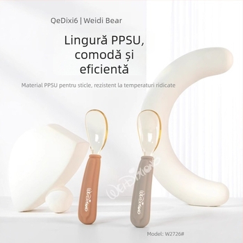 Linguriță de antrenament pentru bebeluși, din oțel inoxidabil, Widley Bear, pentru 6 luni și peste, design simplu – veselă de masă pentru copii