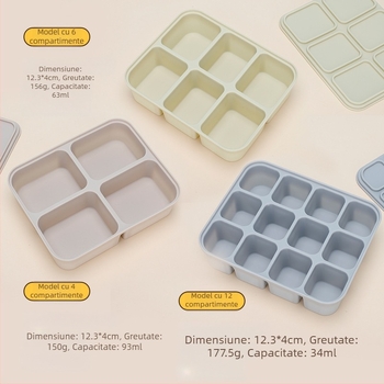 Șorț din silicon pentru cuburi de gheață pentru hrana bebelușilor și cutie de depozitare a alimentelor, anti-miros, silicon alimentar, sigur pentru congelator, stil minimalist, set de 1 bucată, potrivit de la 6 luni