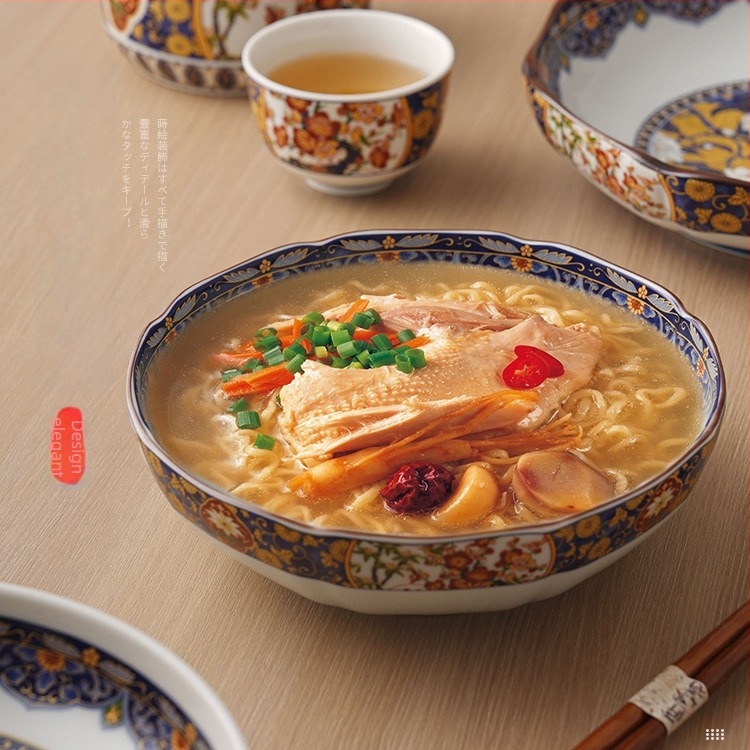 Guiwanli set ceramic farfurii cu motiv bujor și pasăre, stil palat, detalii metalice gravate, pachet de cinci bucăți