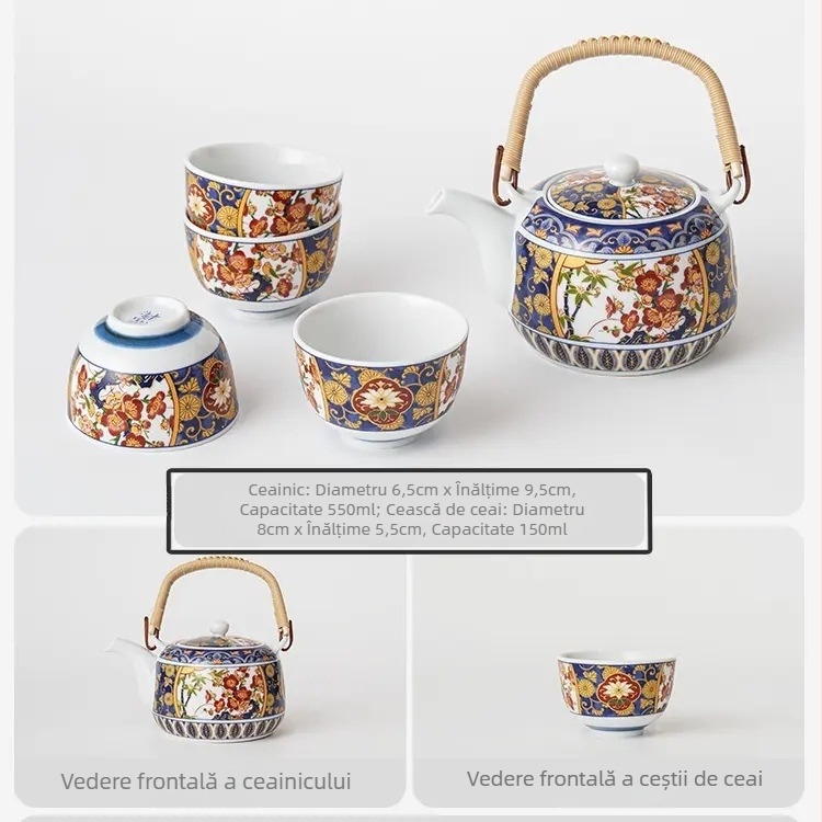 Guiwanli set ceramic farfurii cu motiv bujor și pasăre, stil palat, detalii metalice gravate, pachet de cinci bucăți