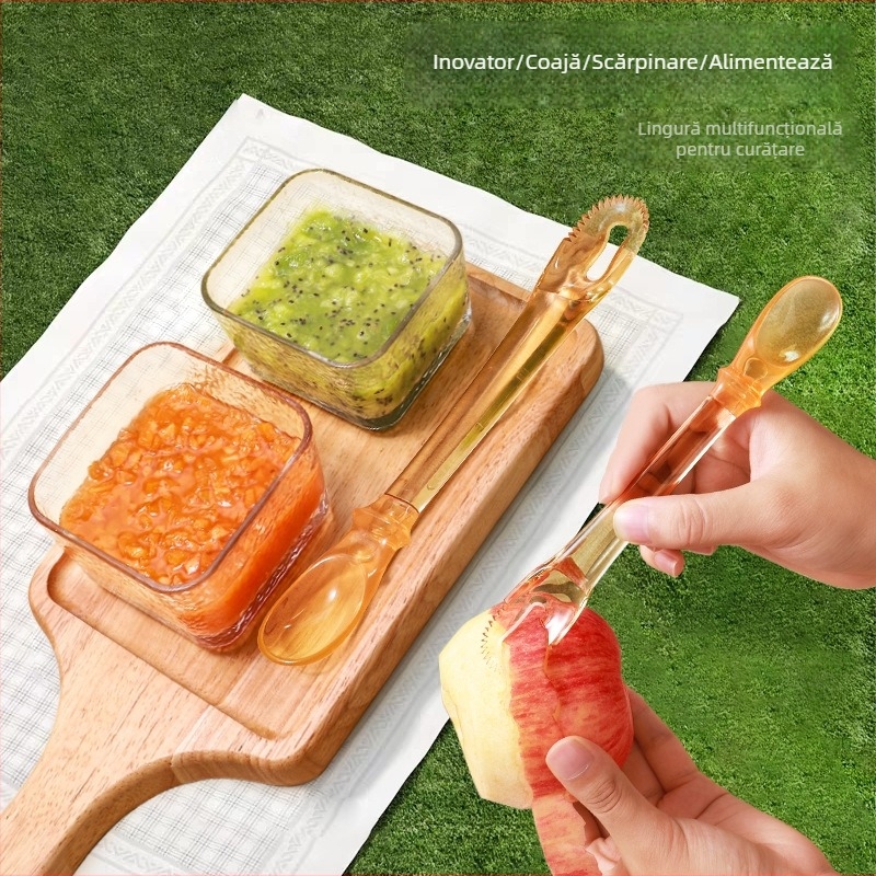 Lingură dublă pentru hrănire bebeluș, pentru piure de fructe și mere, PPSU, stil simplu, pentru copii peste 3 luni