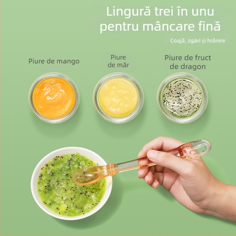 Lingură dublă pentru hrănire bebeluș, pentru piure de fructe și mere, PPSU, stil simplu, pentru copii peste 3 luni