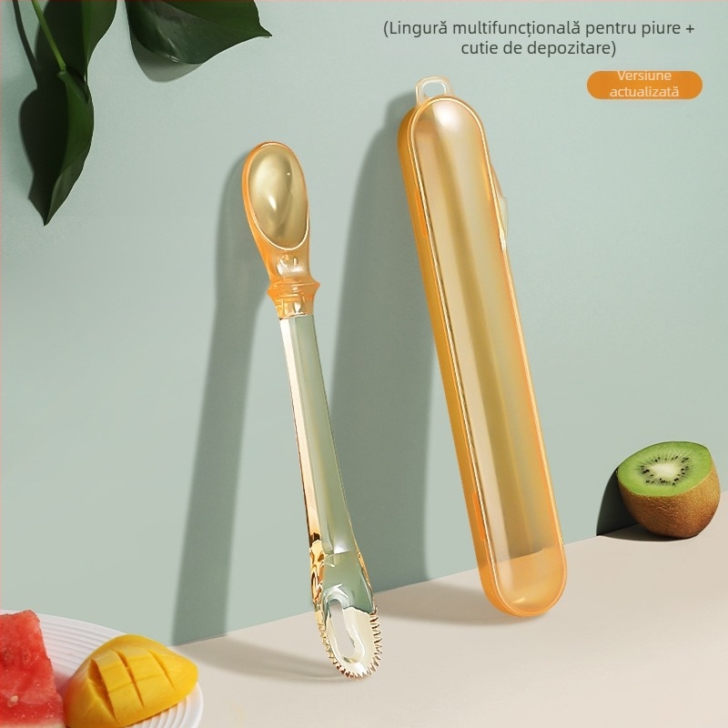 Lingură dublă pentru hrănire bebeluș, pentru piure de fructe și mere, PPSU, stil simplu, pentru copii peste 3 luni