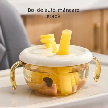 Castron PPSU pentru bebeluși cu design cu două urechi, pentru alimentație complementară, cu terci de orez, 12 luni+, 1 buc, Stil drăguț