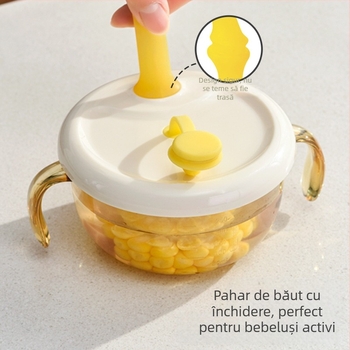 Castron PPSU pentru bebeluși cu design cu două urechi, pentru alimentație complementară, cu terci de orez, 12 luni+, 1 buc, Stil drăguț