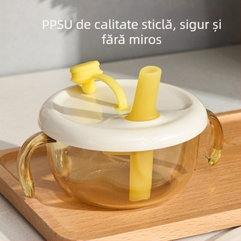Castron PPSU pentru bebeluși cu design cu două urechi, pentru alimentație complementară, cu terci de orez, 12 luni+, 1 buc, Stil drăguț