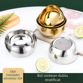 Oțel inoxidabil 304, bol dublu izolat, compatibil cu microunde, bol rotund pentru orez cu suprafață electroplacată, diametre 10–12,9 cm