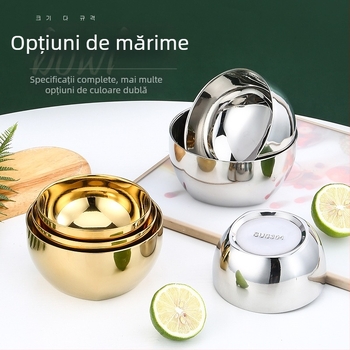 Oțel inoxidabil 304, bol dublu izolat, compatibil cu microunde, bol rotund pentru orez cu suprafață electroplacată, diametre 10–12,9 cm