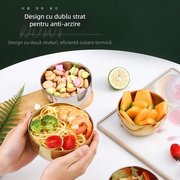 Oțel inoxidabil 304, bol dublu izolat, compatibil cu microunde, bol rotund pentru orez cu suprafață electroplacată, diametre 10–12,9 cm