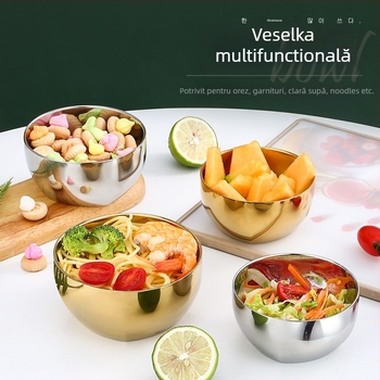 Oțel inoxidabil 304, bol dublu izolat, compatibil cu microunde, bol rotund pentru orez cu suprafață electroplacată, diametre 10–12,9 cm