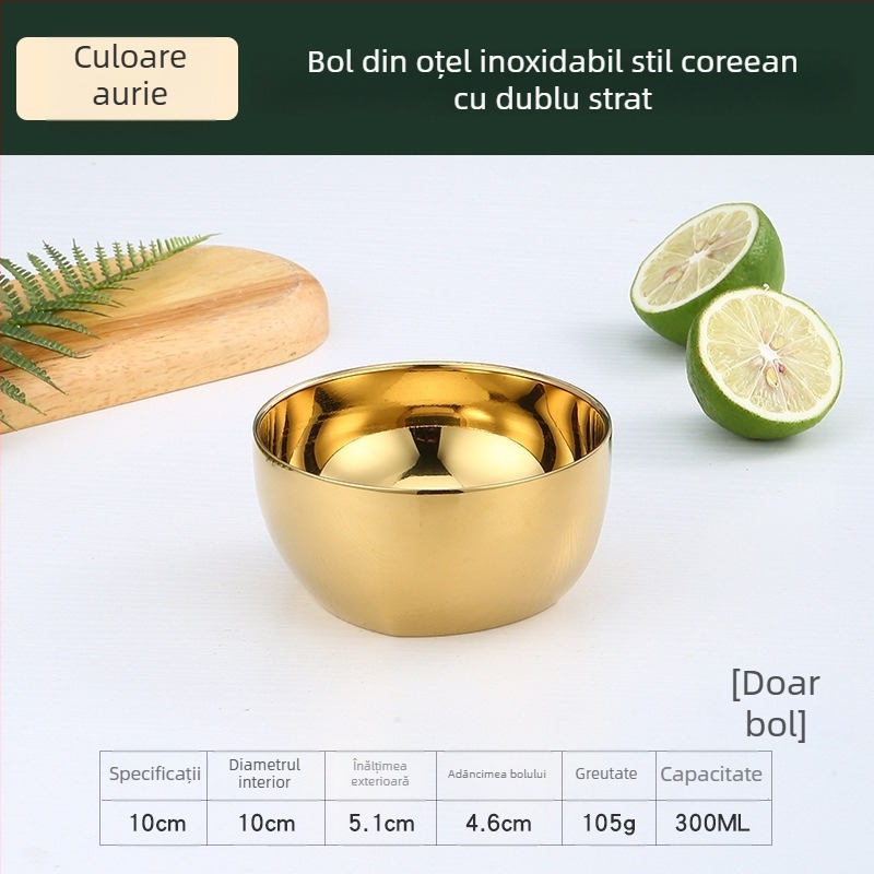 Oțel inoxidabil 304, bol dublu izolat, compatibil cu microunde, bol rotund pentru orez cu suprafață electroplacată, diametre 10–12,9 cm
