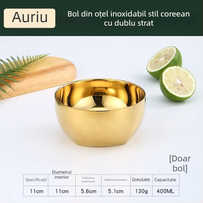 Oțel inoxidabil 304, bol dublu izolat, compatibil cu microunde, bol rotund pentru orez cu suprafață electroplacată, diametre 10–12,9 cm