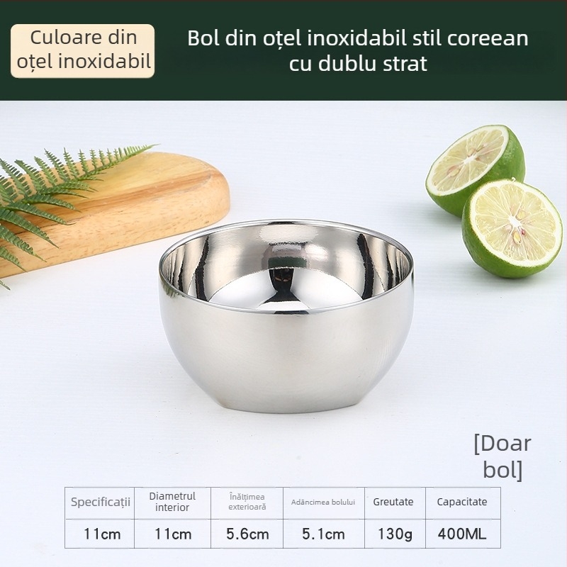Oțel inoxidabil 304, bol dublu izolat, compatibil cu microunde, bol rotund pentru orez cu suprafață electroplacată, diametre 10–12,9 cm