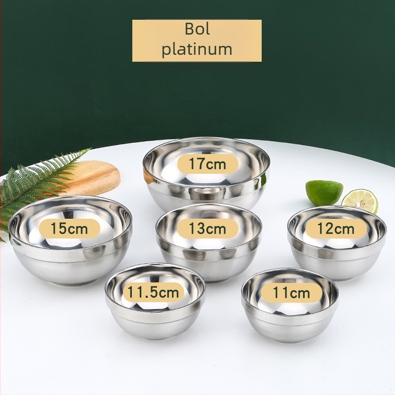 Oțel inoxidabil 304, bol dublu izolat, compatibil cu microunde, bol rotund pentru orez cu suprafață electroplacată, diametre 10–12,9 cm