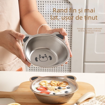 Bol pentru copii din oțel inoxidabil 304 – model desen animat, formă neregulată, compatibil cu microundele, finisaj electroplacat