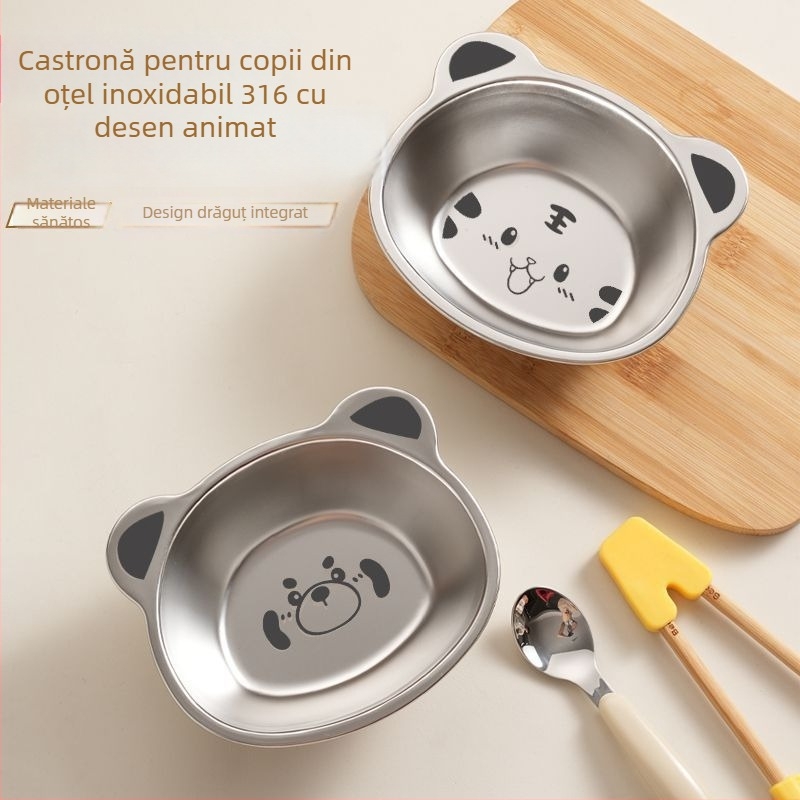 Bol pentru copii din oțel inoxidabil 304 – model desen animat, formă neregulată, compatibil cu microundele, finisaj electroplacat