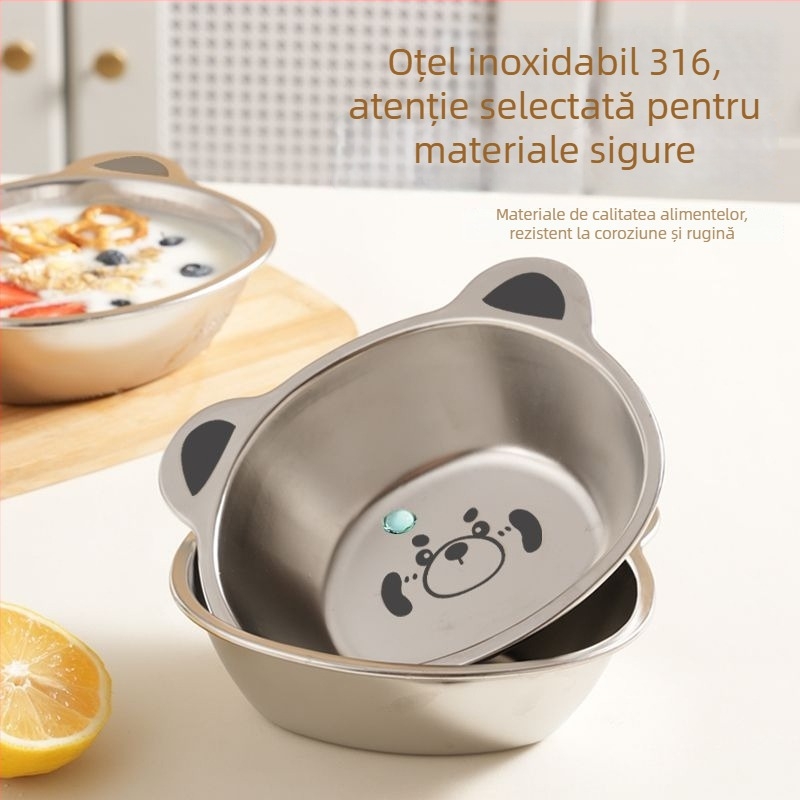 Bol pentru copii din oțel inoxidabil 304 – model desen animat, formă neregulată, compatibil cu microundele, finisaj electroplacat