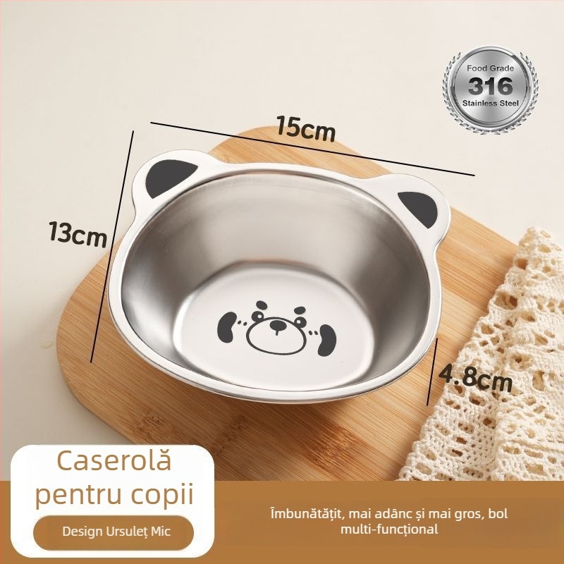 Bol pentru copii din oțel inoxidabil 304 – model desen animat, formă neregulată, compatibil cu microundele, finisaj electroplacat