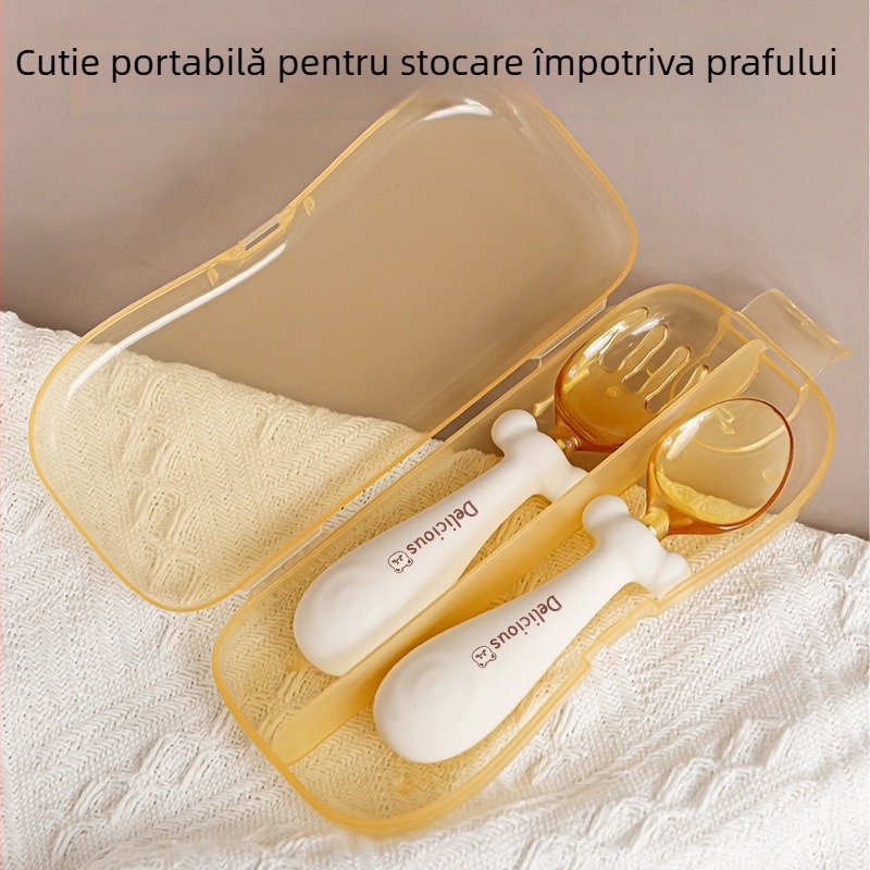 Lingură de învățare pentru bebeluși - silicon, set 2 bucăți, pentru hrănire independentă, pentru copii peste 6 luni, Du Xiaoduo (2 buc; silicon; 6+ luni; Du Xiaoduo)