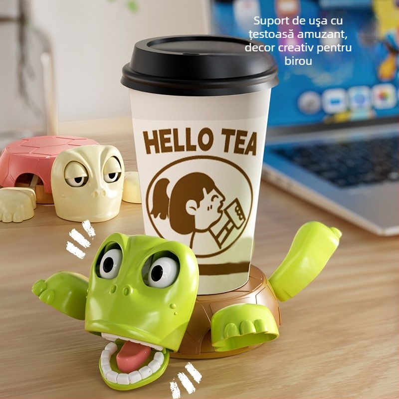 Suport de pahar cu țestoasă – Design amuzant de tip desen animat, formă neregulată, plastic, lansare 2025, decor de birou non-electronic