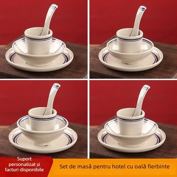 Set din melamin pentru servire hot pot - patru piese, veselă pentru restaurante; material melamină, stil retro, modele multiple, suprafață cu glazură, imprimare logo