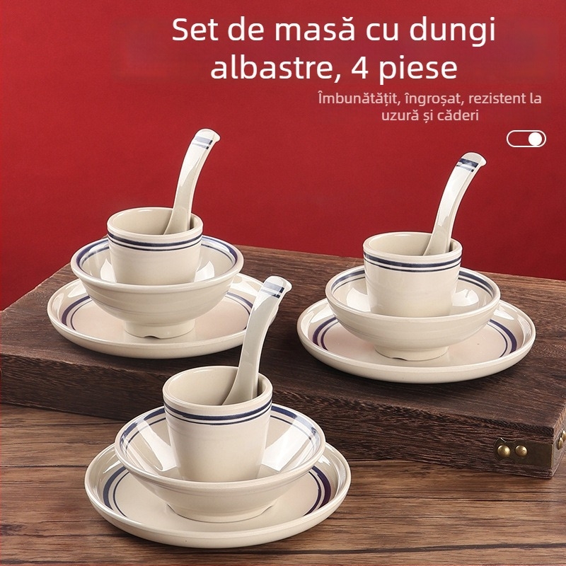 Set din melamin pentru servire hot pot - patru piese, veselă pentru restaurante; material melamină, stil retro, modele multiple, suprafață cu glazură, imprimare logo