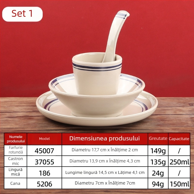 Set din melamin pentru servire hot pot - patru piese, veselă pentru restaurante; material melamină, stil retro, modele multiple, suprafață cu glazură, imprimare logo