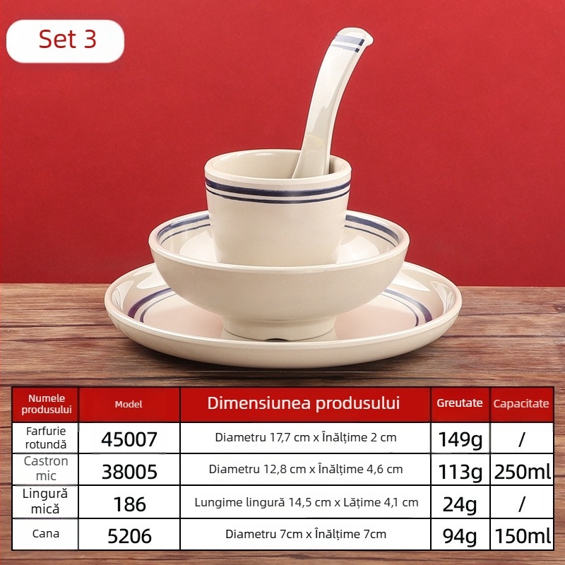 Set din melamin pentru servire hot pot - patru piese, veselă pentru restaurante; material melamină, stil retro, modele multiple, suprafață cu glazură, imprimare logo