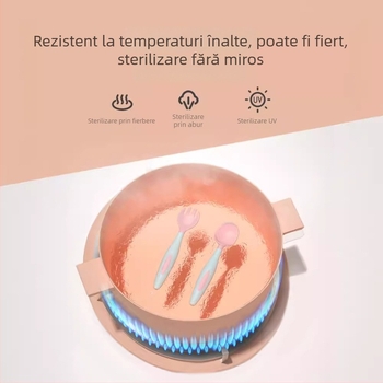 Tacâmuri de antrenament pentru copii: furculiță răsucită și lingură flexibilă, material PP, potrivit pentru copii de la 6 luni în sus, set de 2 bucăți, marca Maternal Love