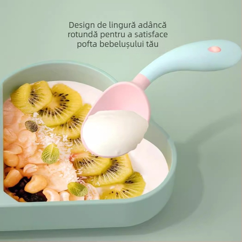 Tacâmuri de antrenament pentru copii: furculiță răsucită și lingură flexibilă, material PP, potrivit pentru copii de la 6 luni în sus, set de 2 bucăți, marca Maternal Love