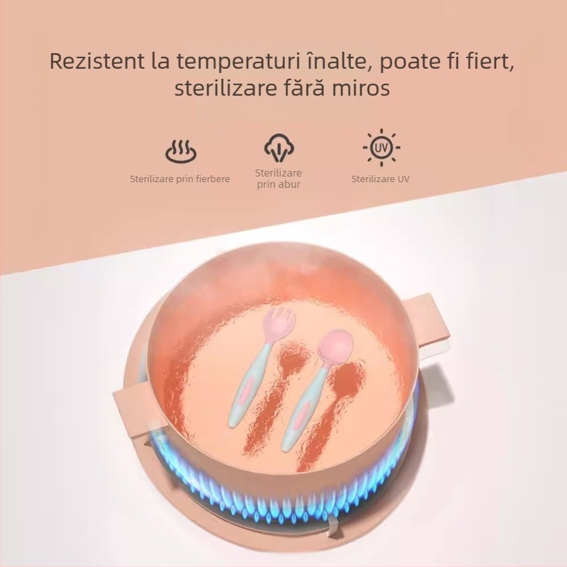 Tacâmuri de antrenament pentru copii: furculiță răsucită și lingură flexibilă, material PP, potrivit pentru copii de la 6 luni în sus, set de 2 bucăți, marca Maternal Love