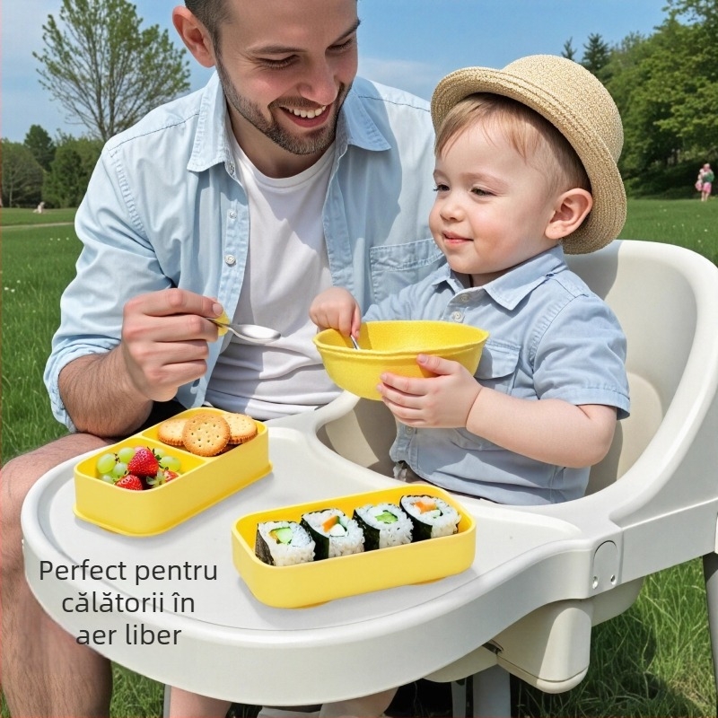 Tavă portabilă de masă din silicon pentru bebeluși, cu compartimente și ventuză integrată, set de 2 piese, de la 12 luni