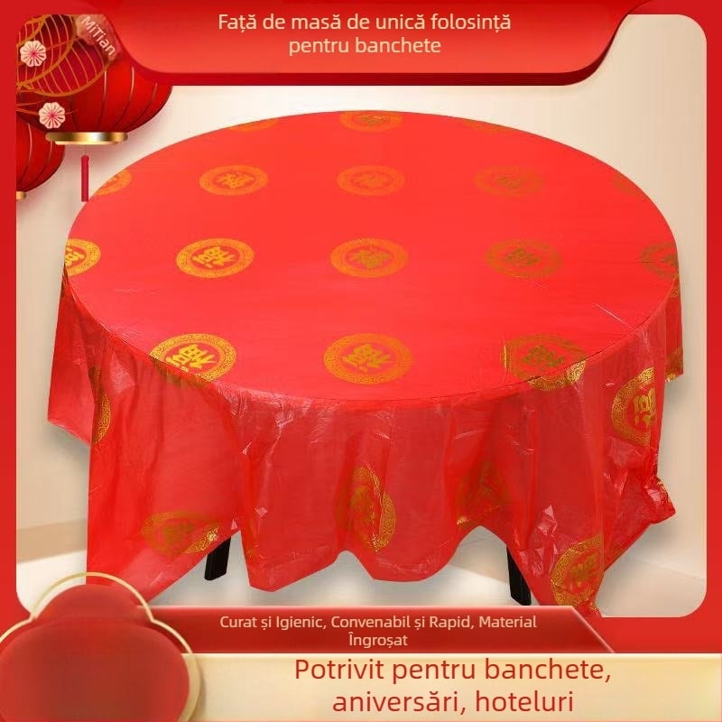 Față de masă din plastic, de unică folosință, cu grosime dublă, pentru mese rotunde și dreptunghiulare, ocazii festive