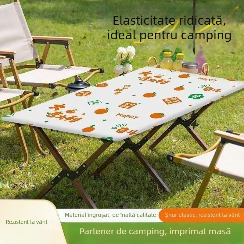 Față de masă de unică folosință imprimată, cu posibilitate de personalizare, material plastic (PE/Polietilenă), grosime 2 silk, formă dreptunghiulară, potrivită pentru picnic.