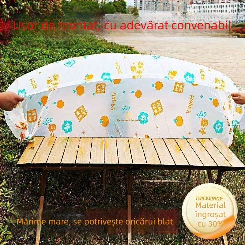 Față de masă de unică folosință imprimată, cu posibilitate de personalizare, material plastic (PE/Polietilenă), grosime 2 silk, formă dreptunghiulară, potrivită pentru picnic.