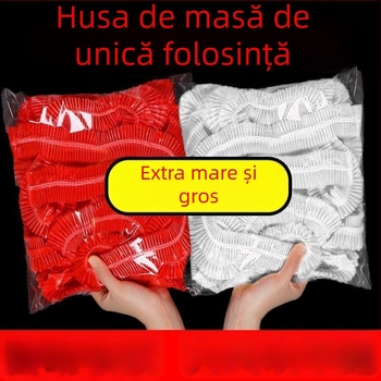Față de masă rotundă, din plastic, de unică folosință, elastică, groasă, de culoare roșie, pentru uz casnic și evenimente