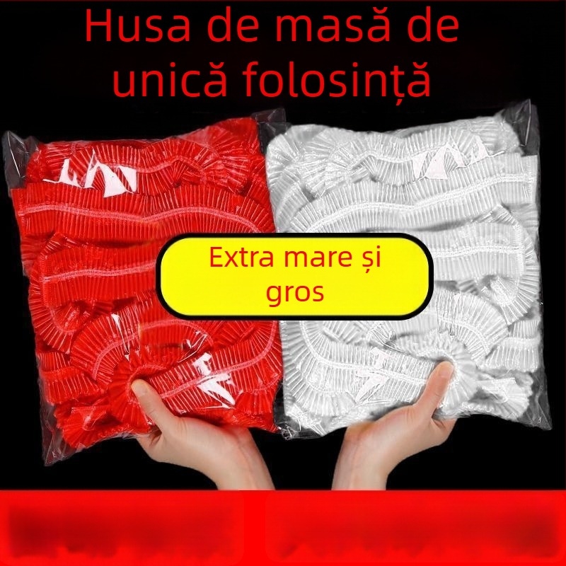 Față de masă rotundă, din plastic, de unică folosință, elastică, groasă, de culoare roșie, pentru uz casnic și evenimente