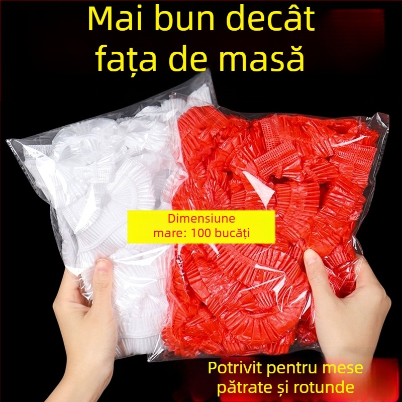 Față de masă rotundă, din plastic, de unică folosință, elastică, groasă, de culoare roșie, pentru uz casnic și evenimente