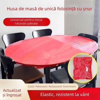 Față de masă de unică folosință cu șnur elastic, din plastic, rezistent la vânt, la ulei și la apă, pătrată, personalizare disponibilă