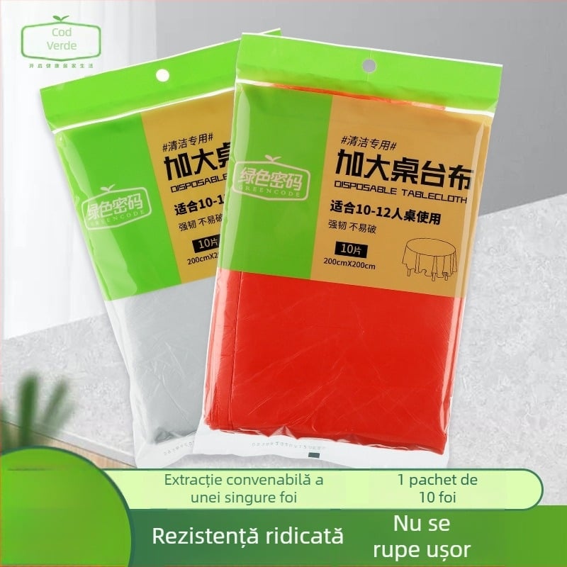 Față de masă de unică folosință din film plastic, roșu transparent, pătrat sau rotund, pentru uz casnic și hotelier