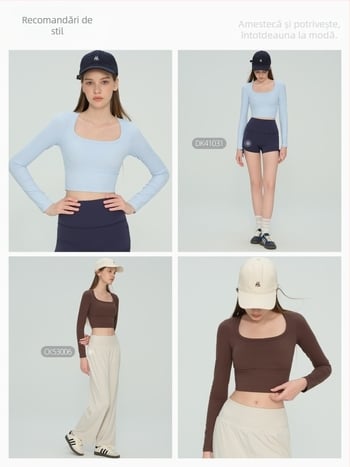 Top de yoga cu mânecă lungă, cu cupă fixă pentru sân, decolteu în formă de U, material NULS cu uscare rapidă, 80% nylon / 20% spandex