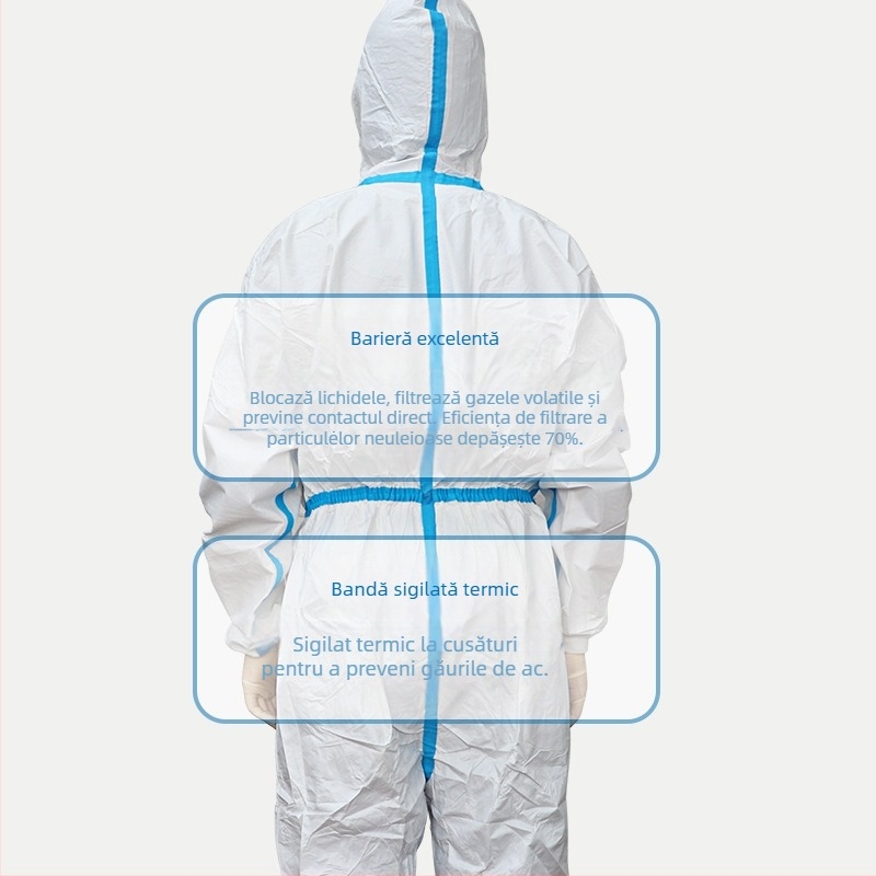 Îmbrăcăminte de protecție o piesă, cu glugă, din țesătură nețesută, protecție la praf