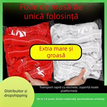 Față de masă de unică folosință, polietilene, grosime 0.7, formă circulară, suprafață transparentă, imprimare logo