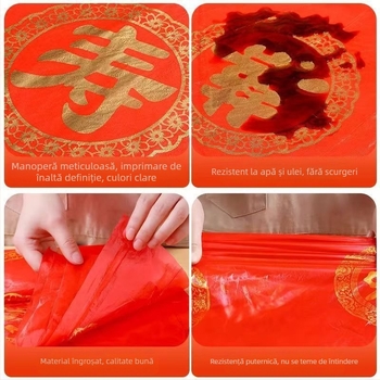 Față de masă din plastic roșu, îngroșată, pentru nunți, pentru mese pătrate sau rotunde, cu model dragon și phoenix