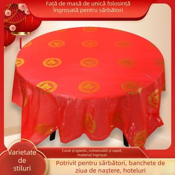 Față de masă din plastic roșu, îngroșată, pentru nunți, pentru mese pătrate sau rotunde, cu model dragon și phoenix