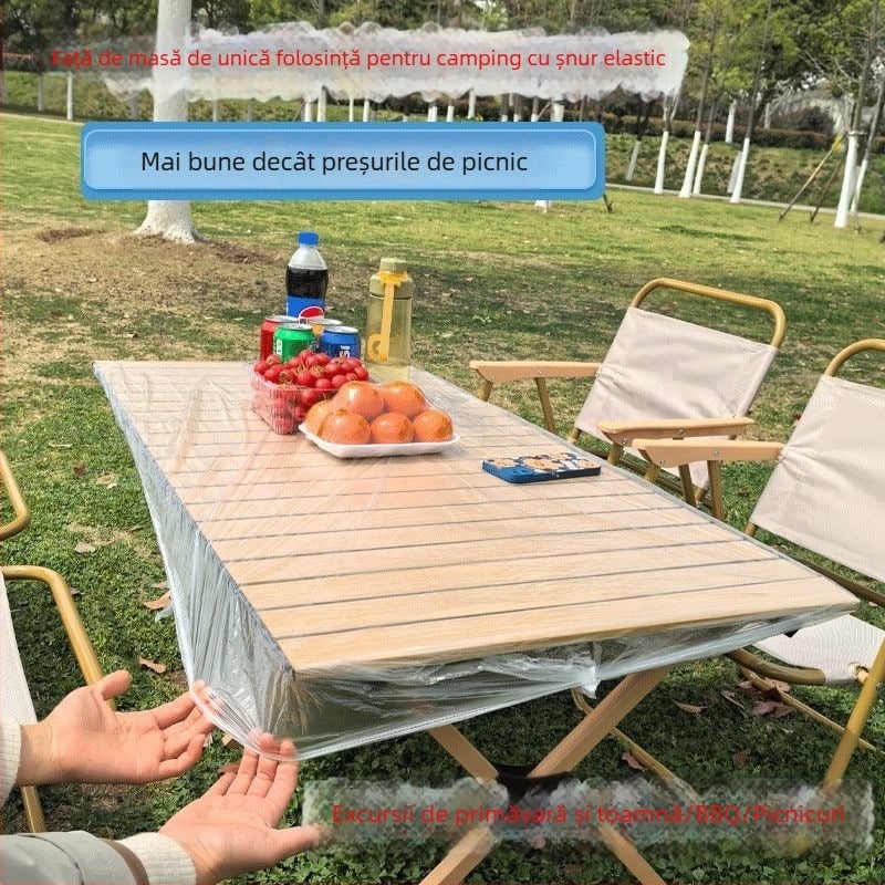 Față de masă de unică folosință pentru camping, cu bandă elastică, rezistentă la ulei, pentru mese pătrate, rotunde și dreptunghiulare
