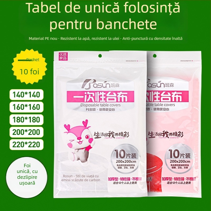 Față de masă de unică folosință din PE, pătrată, îngroșată, personalizabilă, ambalaj cu 10 bucăți