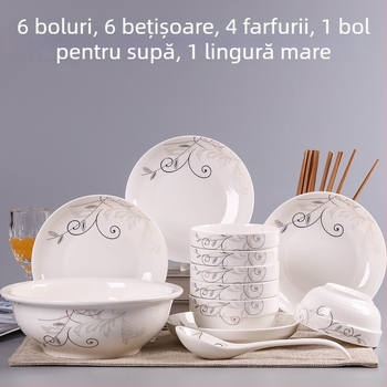 Set de veselă ceramică din porțelan cu os nou, stil simplu, stil chinezesc nou, pentru adulți, include boluri, boluri pentru orez și bețișoare