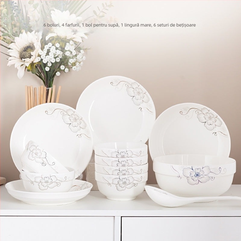 Set de veselă ceramică din porțelan cu os nou, stil simplu, stil chinezesc nou, pentru adulți, include boluri, boluri pentru orez și bețișoare