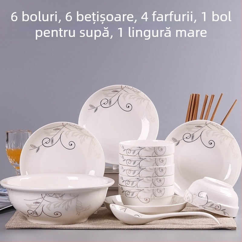 Set de veselă ceramică din porțelan cu os nou, stil simplu, stil chinezesc nou, pentru adulți, include boluri, boluri pentru orez și bețișoare
